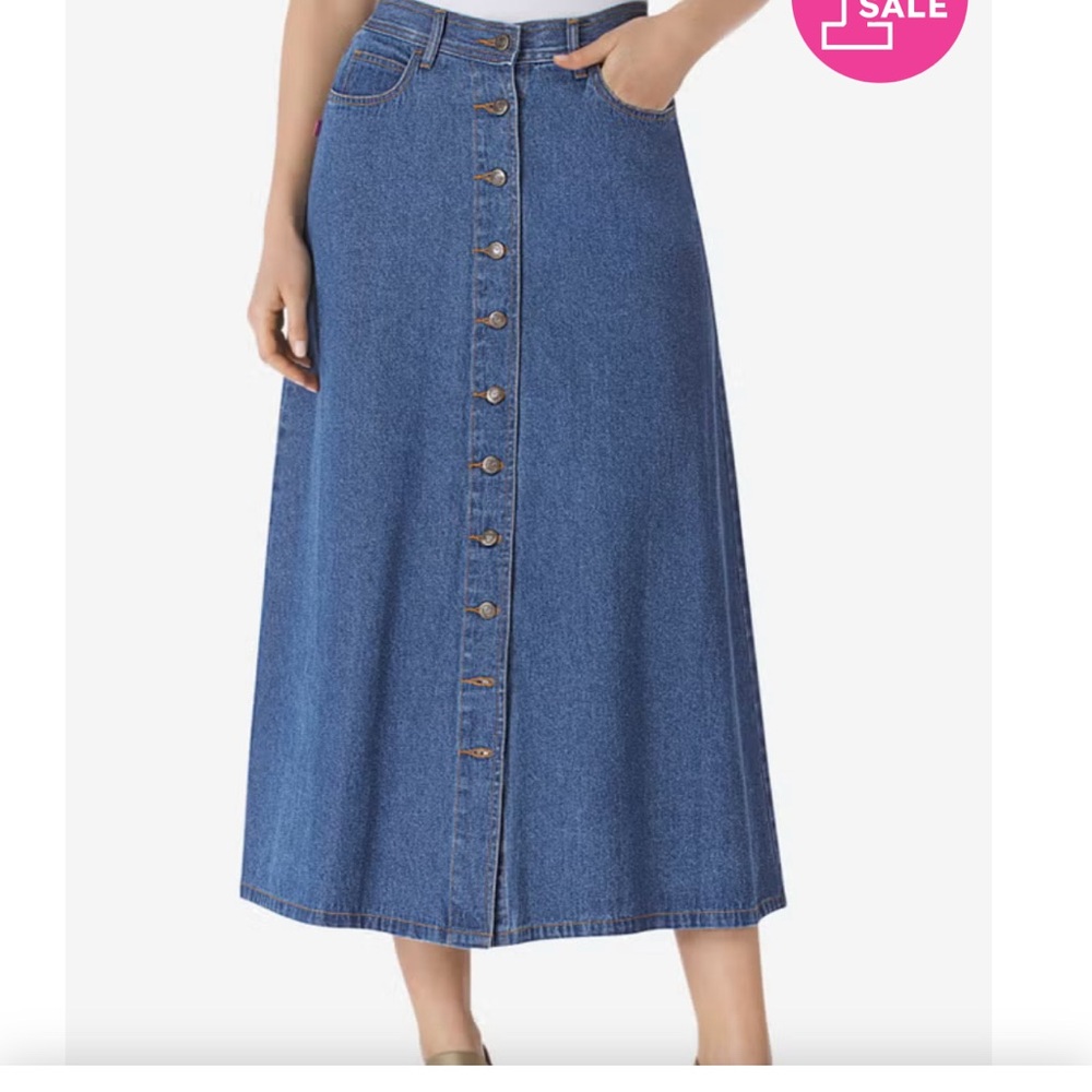 Woman Within Blue Button-Front Denim Maxi Skirt
